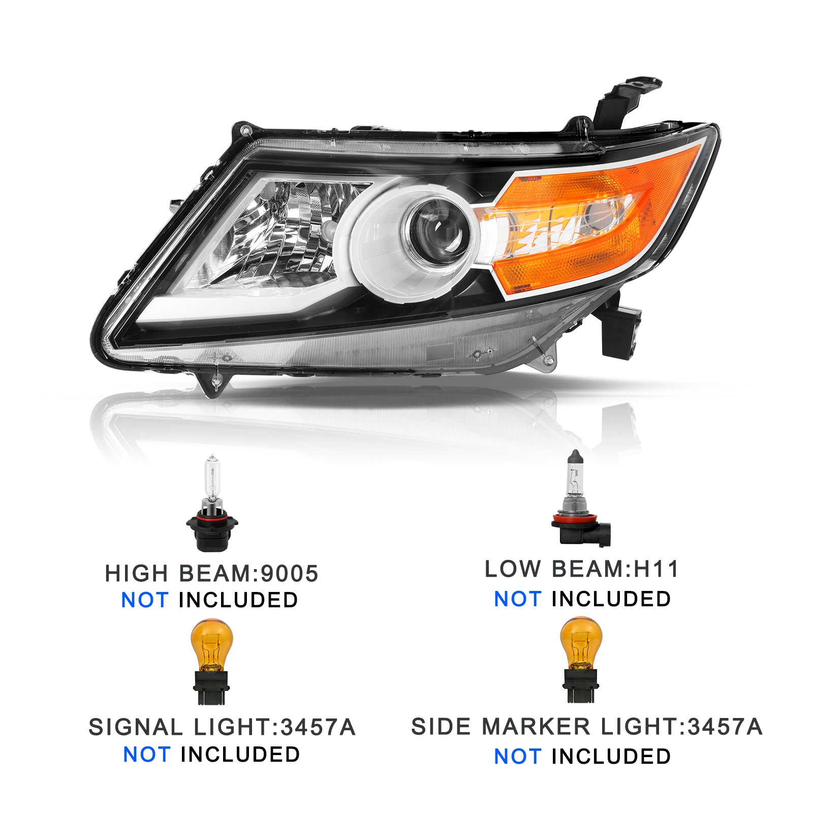 VehicleAid Headlights For 2011-2017 Honda Odyssey [Halogen Type]