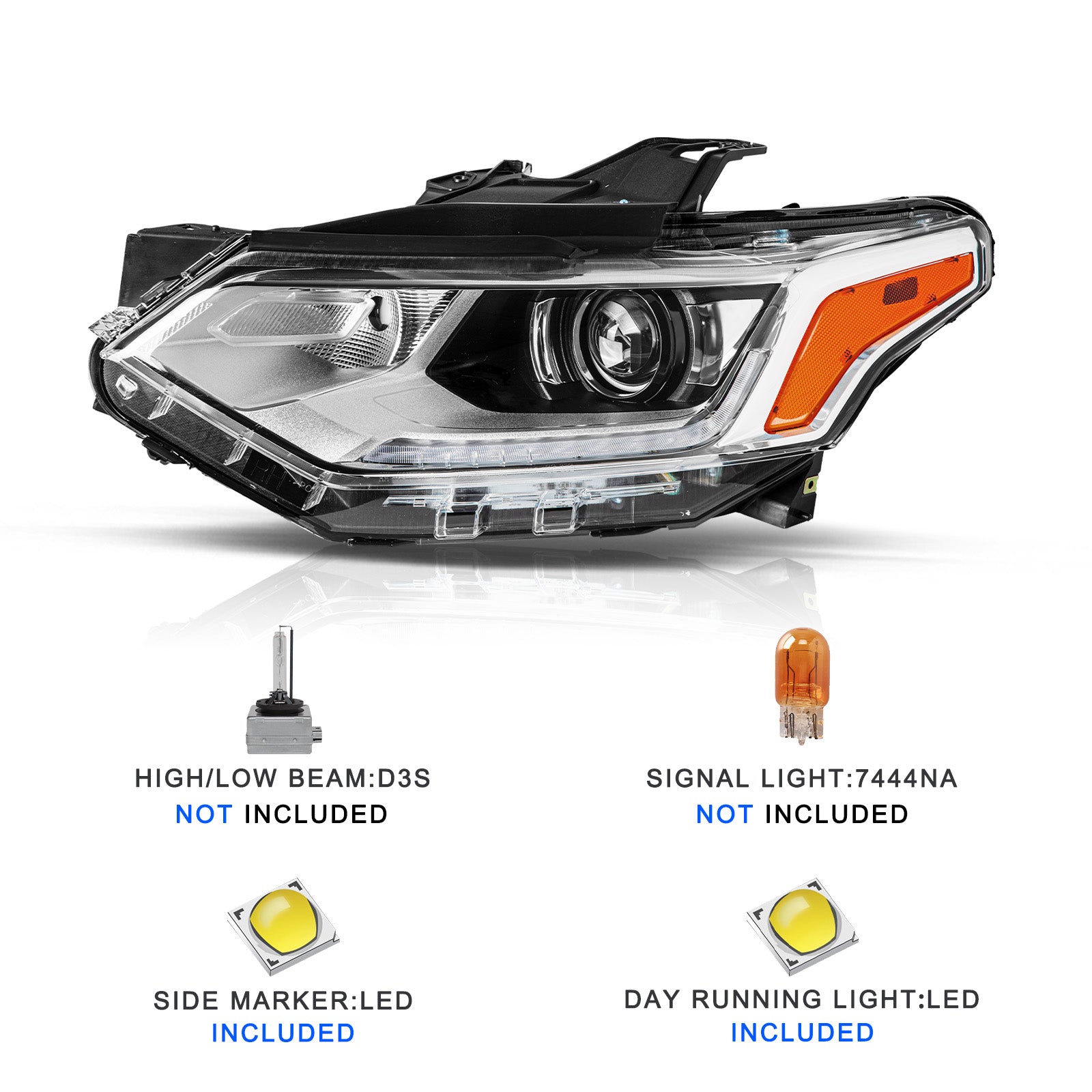 VehicleAid Headlights For 2018-2021 Chevy Traverse HID/Xenon Type