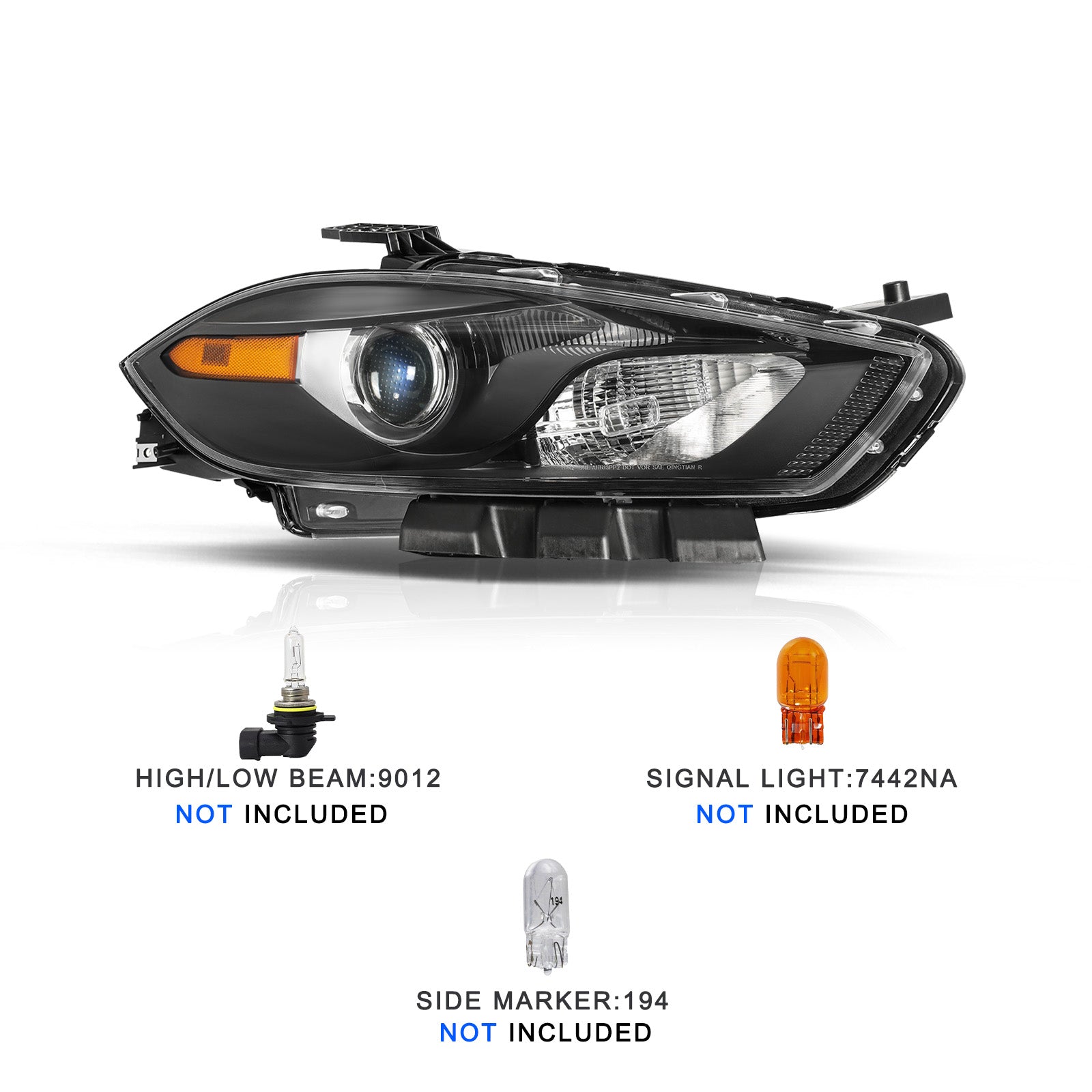 VehicleAid Headlights For 2013-2016 Dodge Dart Halogen Type