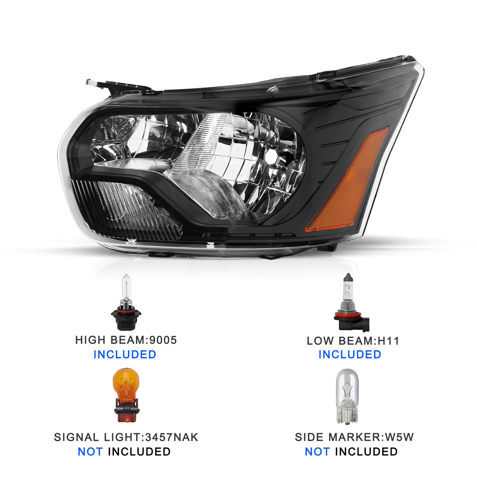 VehicleAid Headlights For 2015-2023 Ford Transit 150 250 350 350HD (Black Housing)