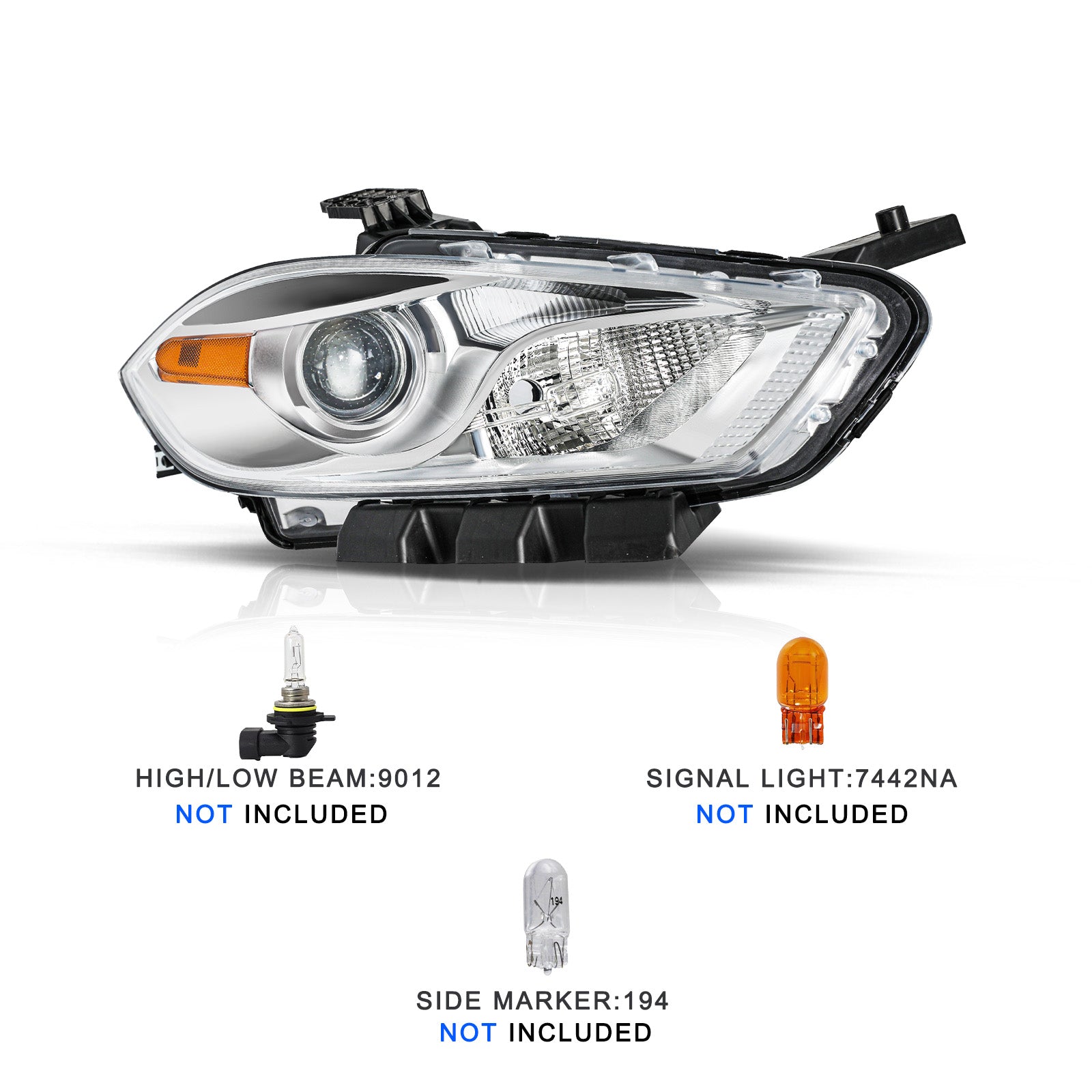 VehicleAid Headlights For 2013-2016 Dodge Dart Halogen Type Chrome