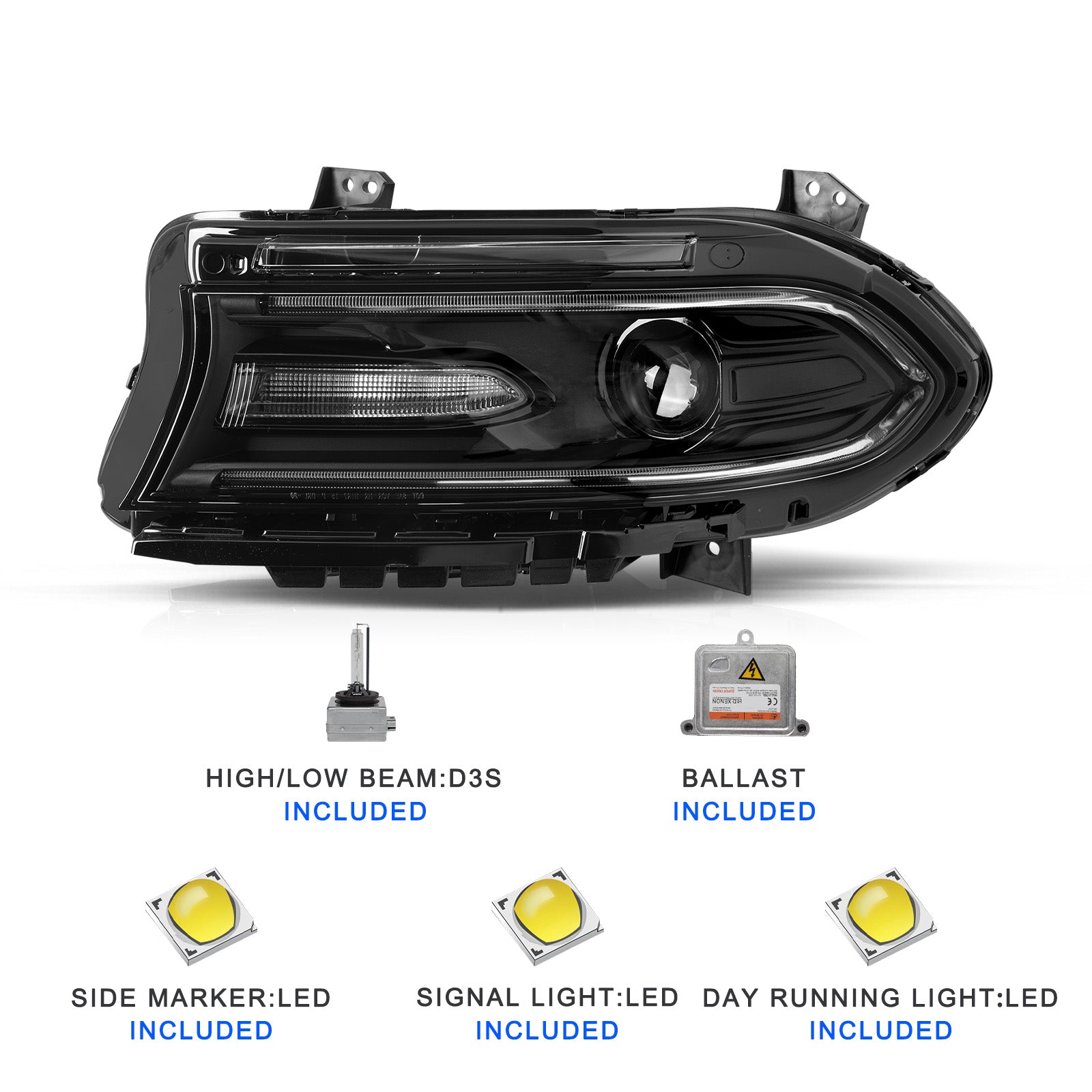 VehicleAid Headlights For 2015-2021 Dodge Charger HID Model