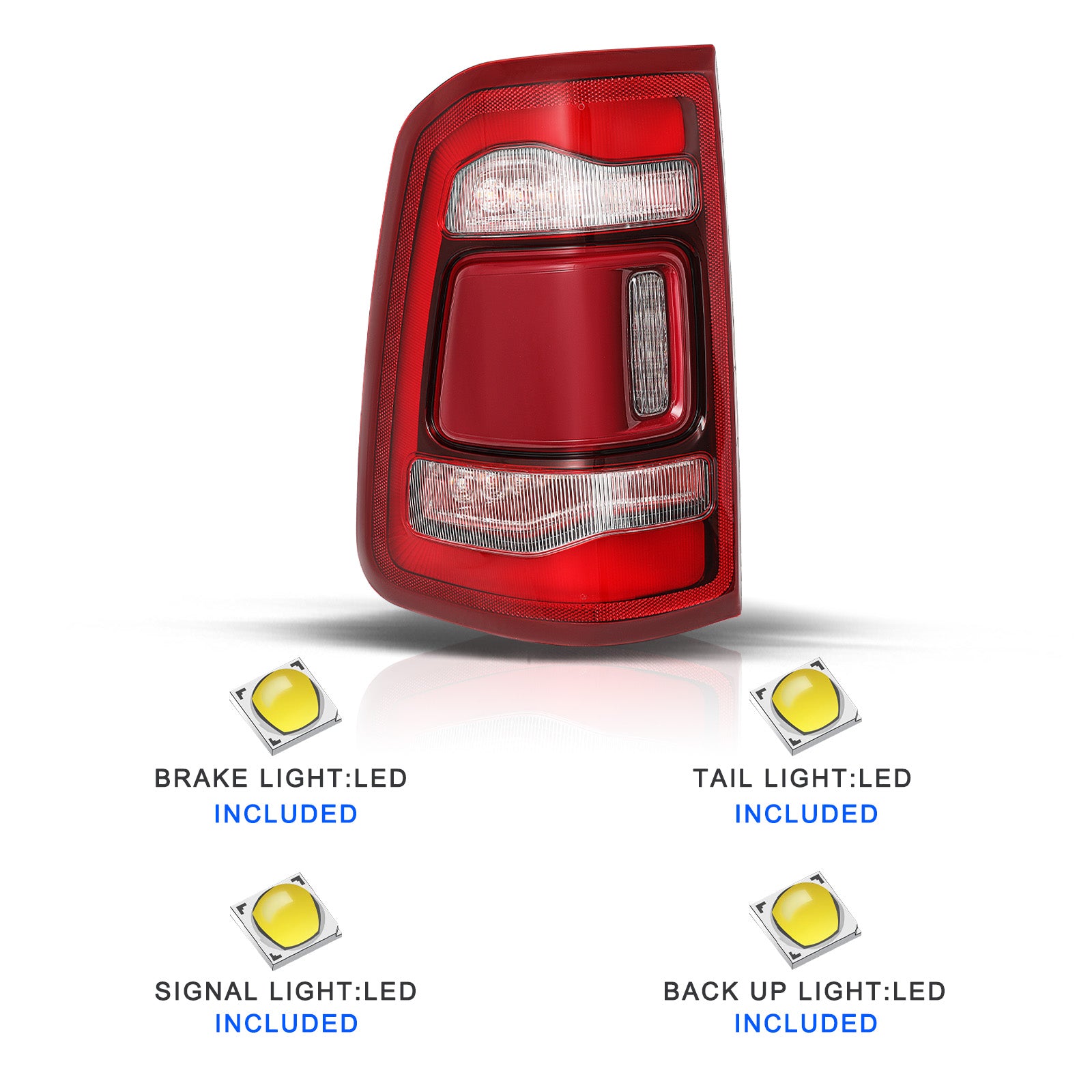 VehicleAid Taillights For 2019-2024 Dodge Ram 1500 Red