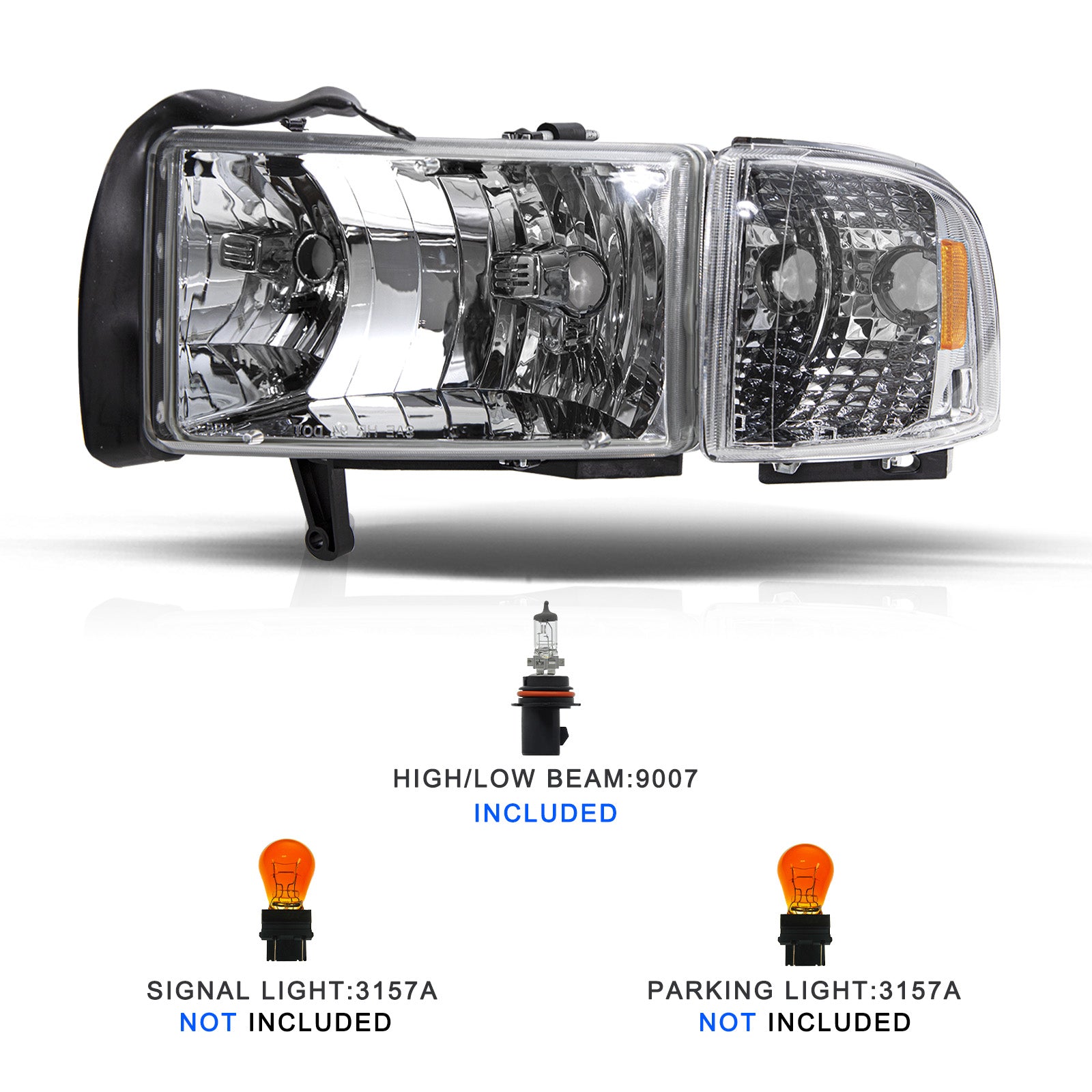 VehicleAid Headlights For 1994-2002 Dodge Ram 2500 3500 Pickup