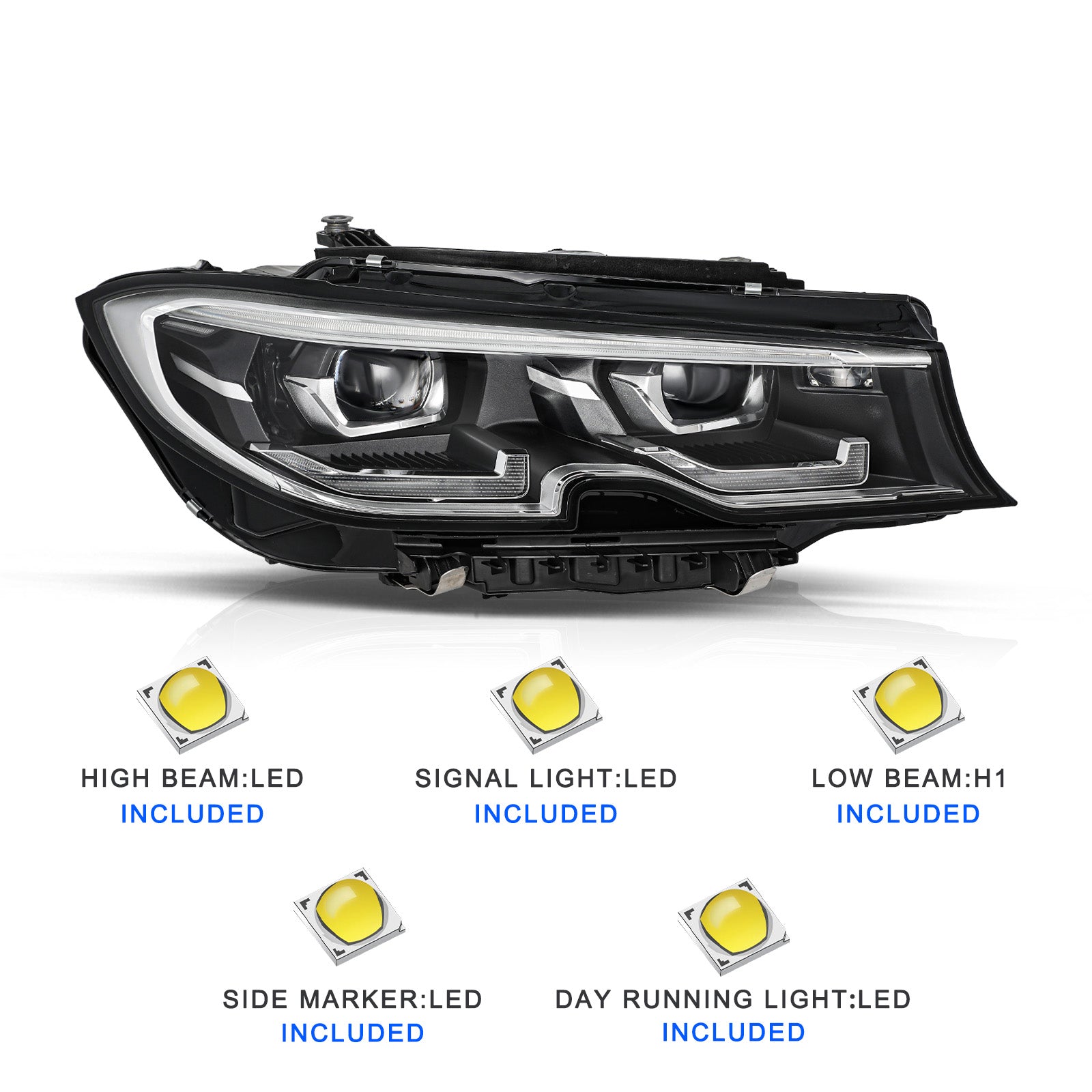 VehicleAid Headlights For 2019-2021 BMW 320i 330i 340i G20/G21/G28