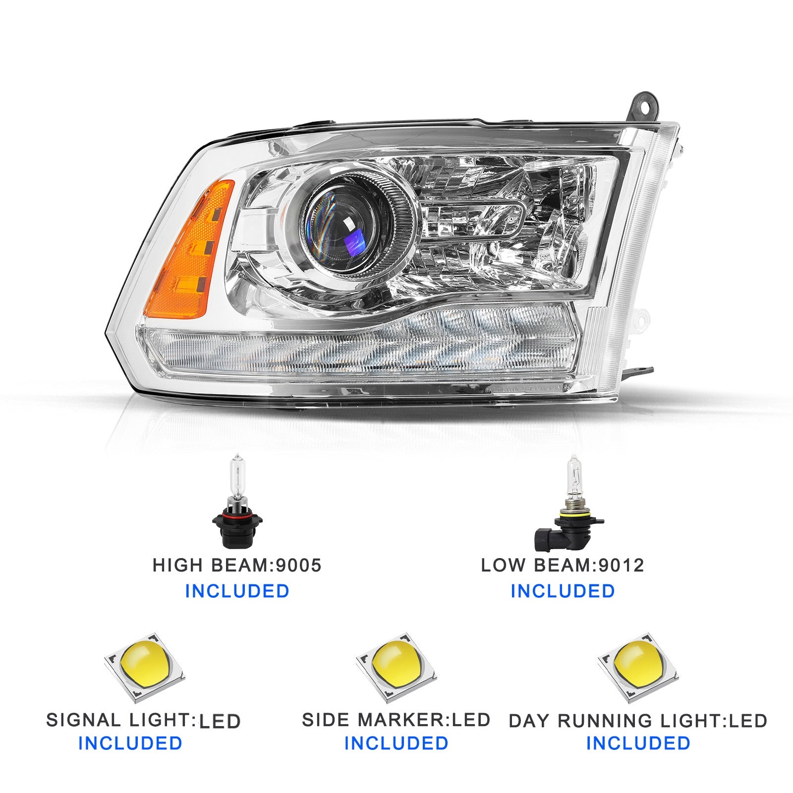 VehicleAid Headlights For 2013-2018 Dodge Ram 1500 2500 3500 9 PIN