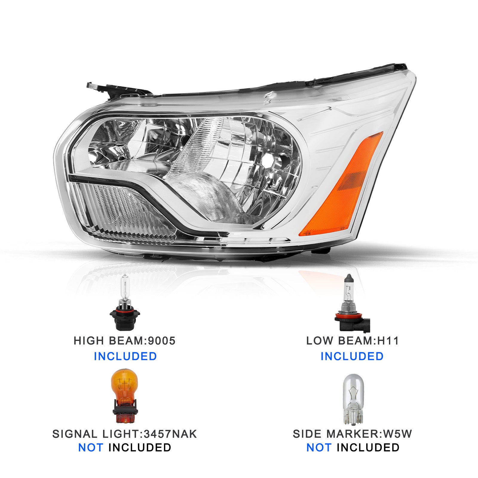 VehicleAid Headlights For 2015-2023 Ford Transit 150 250 350 350HD (Chrome Housing)