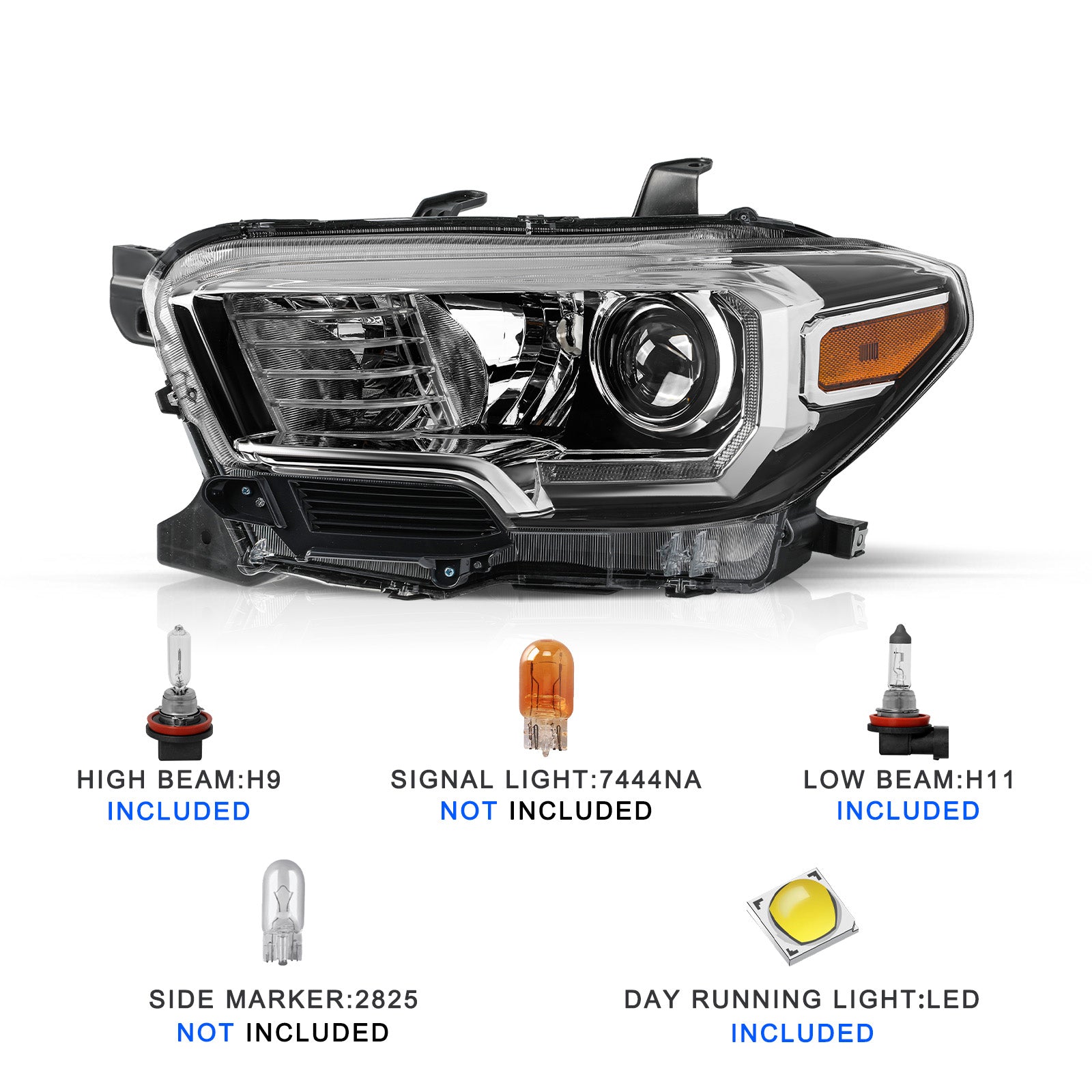 VehicleAid Headlights For 2016-2022 Toyota Tacoma w/LED DRL