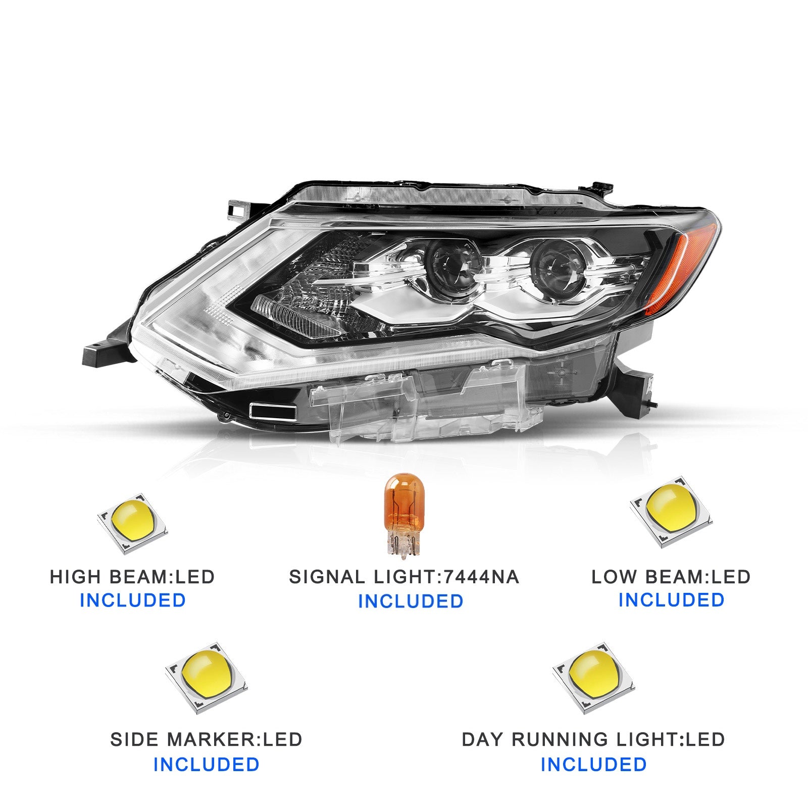 VehicleAid Full LED Headlights For 2017-2020 Nissan Rogue SL