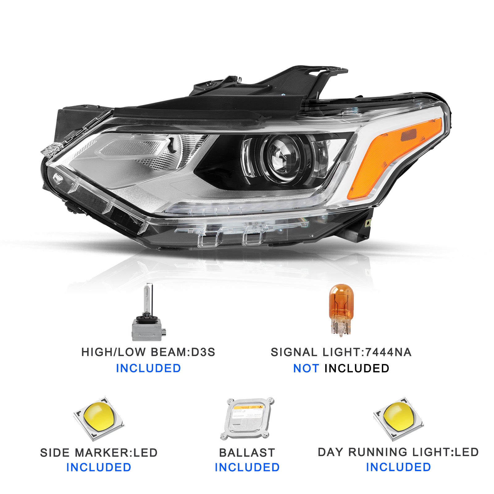 VehicleAid Headlights For 2018-2021 Chevy Traverse HID/Xenon Model