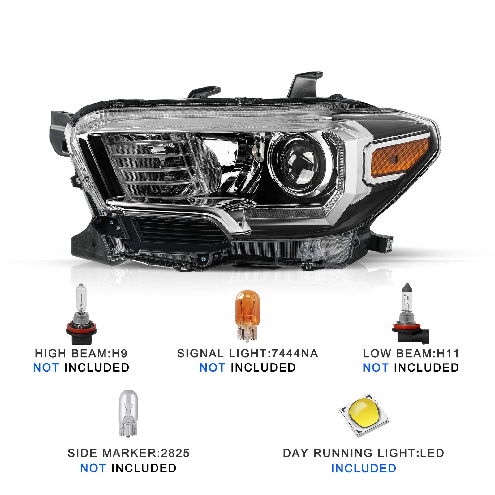 VehicleAid Headlights For 2016-2022 Toyota Tacoma w/LED DRL