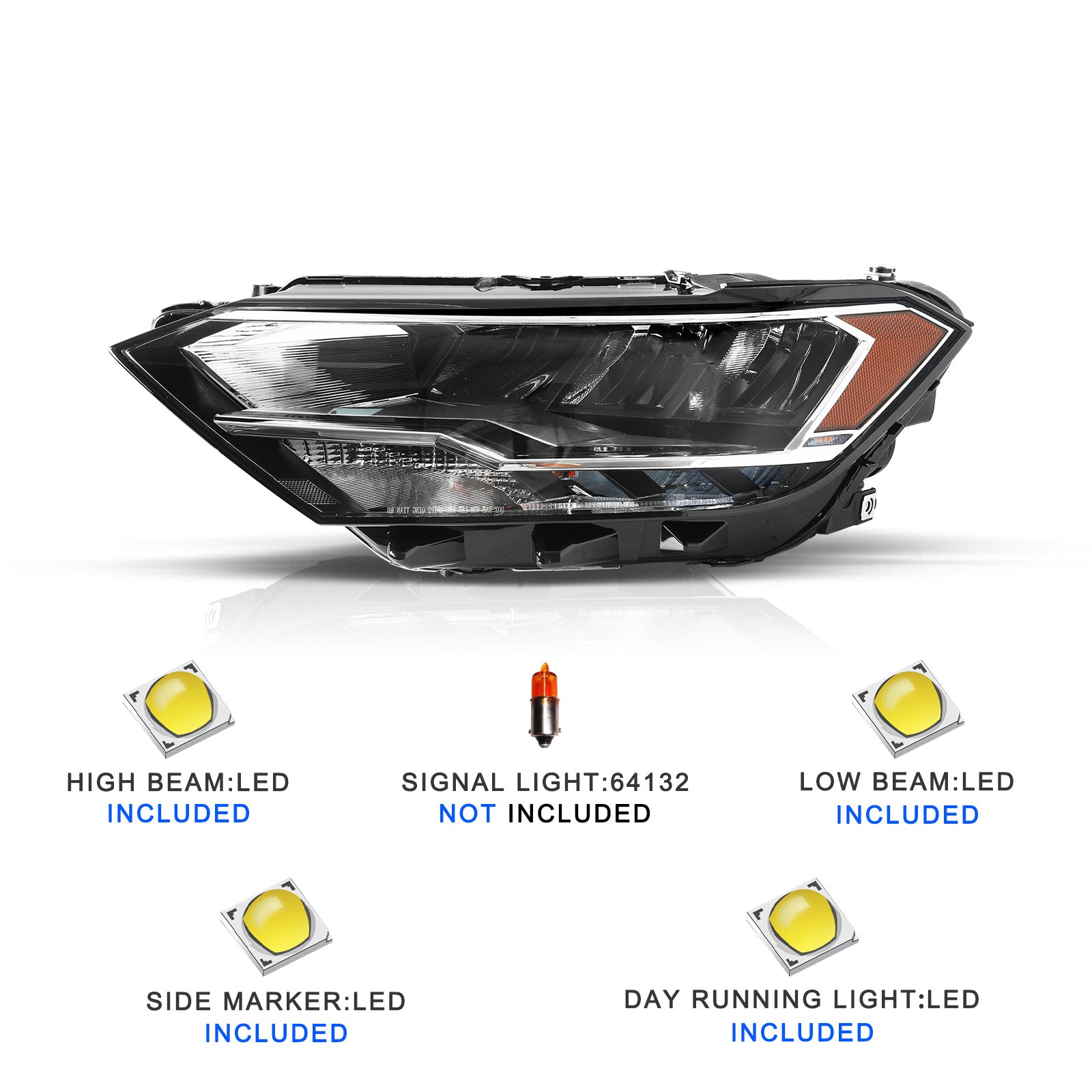 VehicleAid Headlights For 2019-2023 Volkswagen Jetta