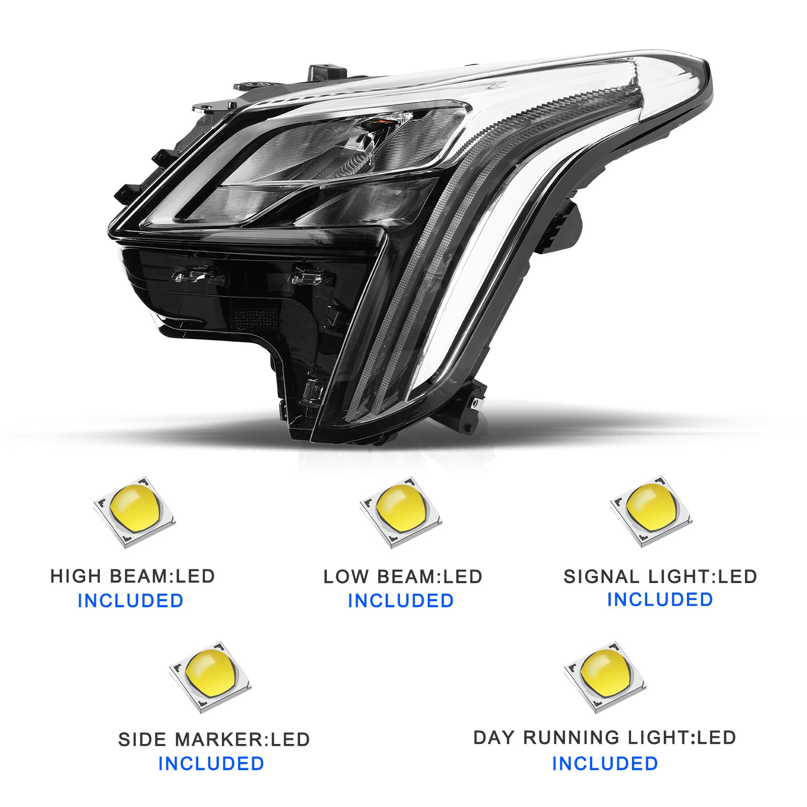 VehicleAid Full LED Headlights For 2018-2019 Cadillac XTS