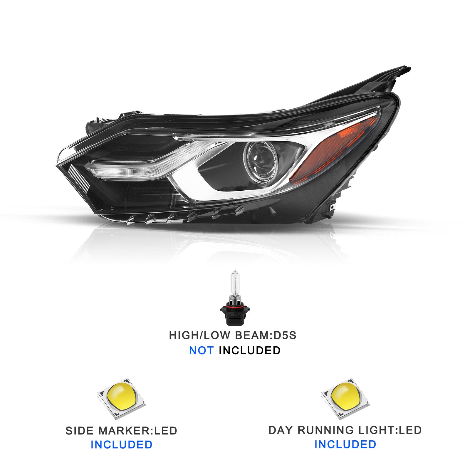 VehicleAid Headlights For 2018-2021 Chevy Equinox HID/Xenon