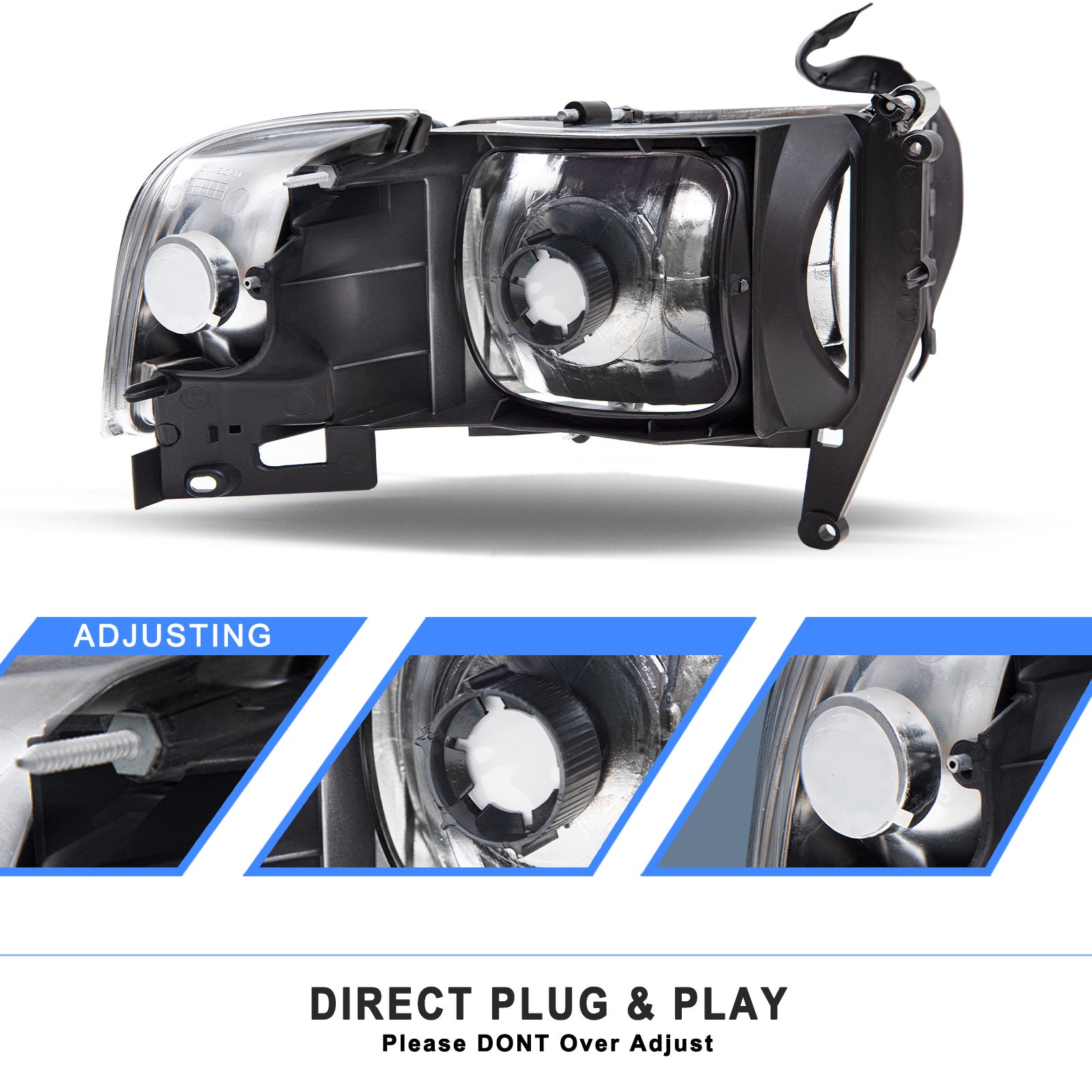 VehicleAid Headlights For 1994-2002 Dodge Ram 2500 3500 Pickup