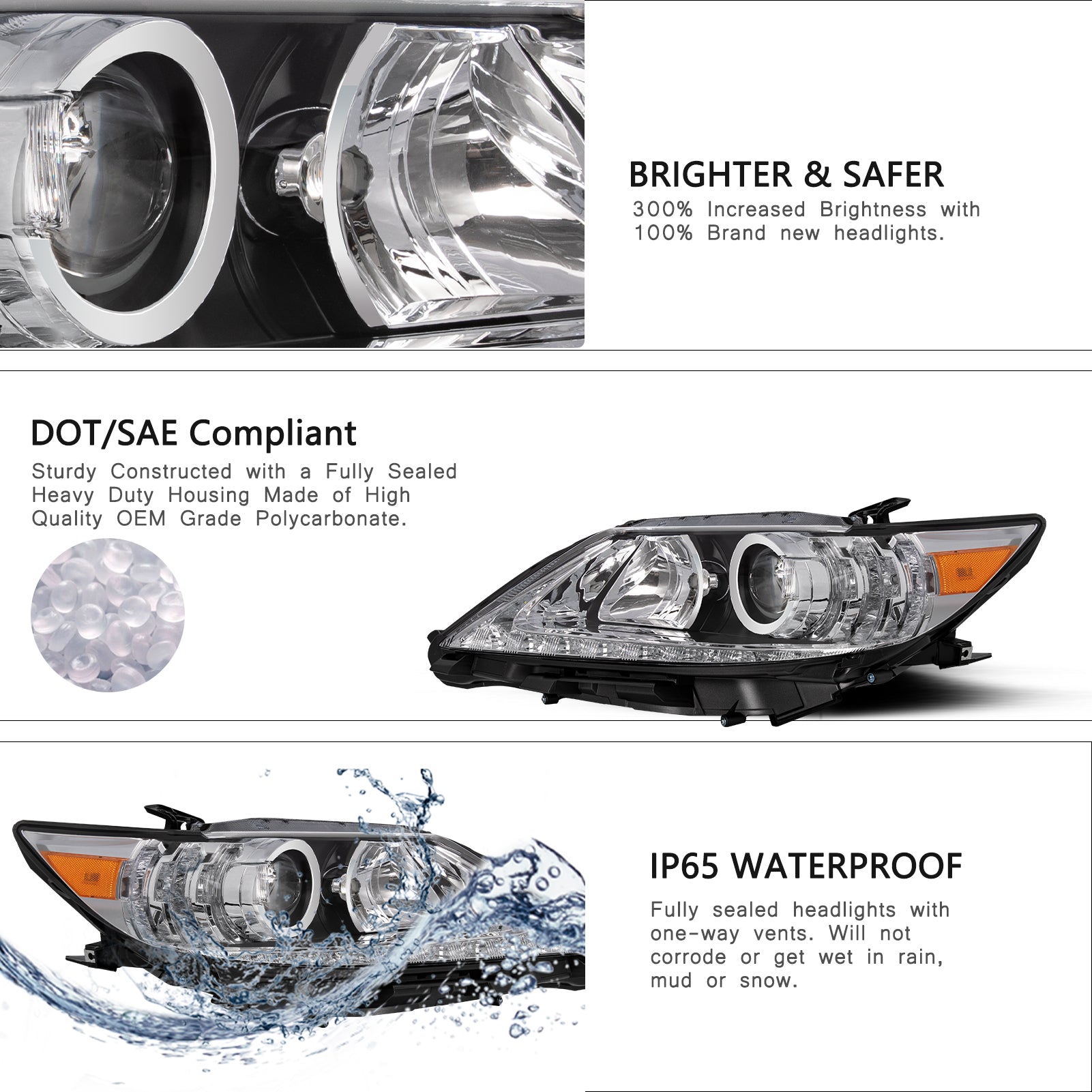 VehicleAid Headlights For 2013-2015 Lexus ES350