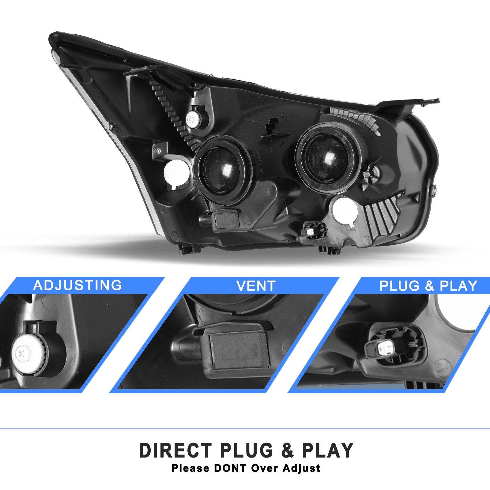 VehicleAid Headlights For 2015-2023 Ford Transit 150 250 350 350HD (Chrome Housing)