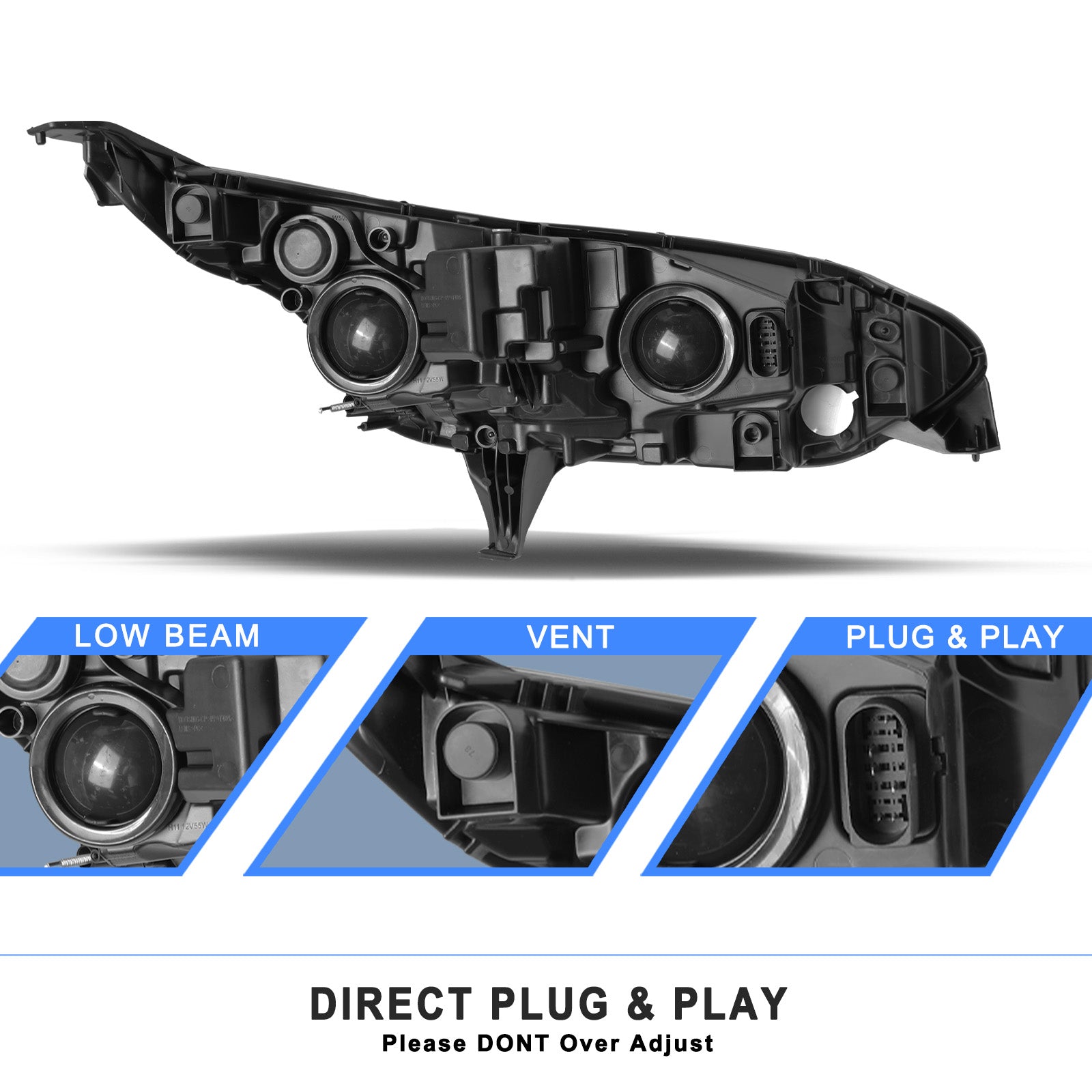 VehicleAid Headlights For 2014-2018 Ford Transit Connect