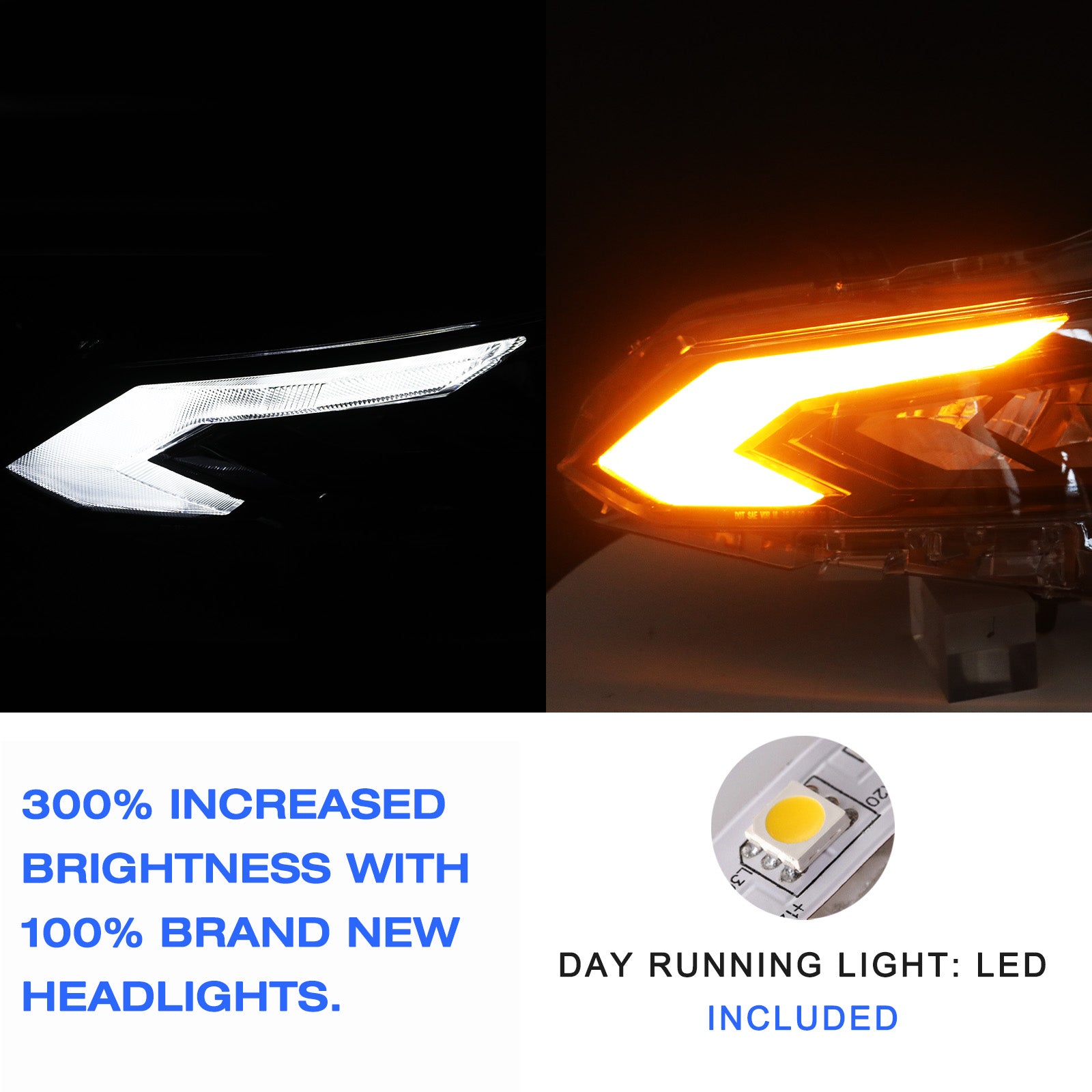 VehicleAid Full LED Headlights For 2023-2024 Nissan Altima 4-Door Sedan