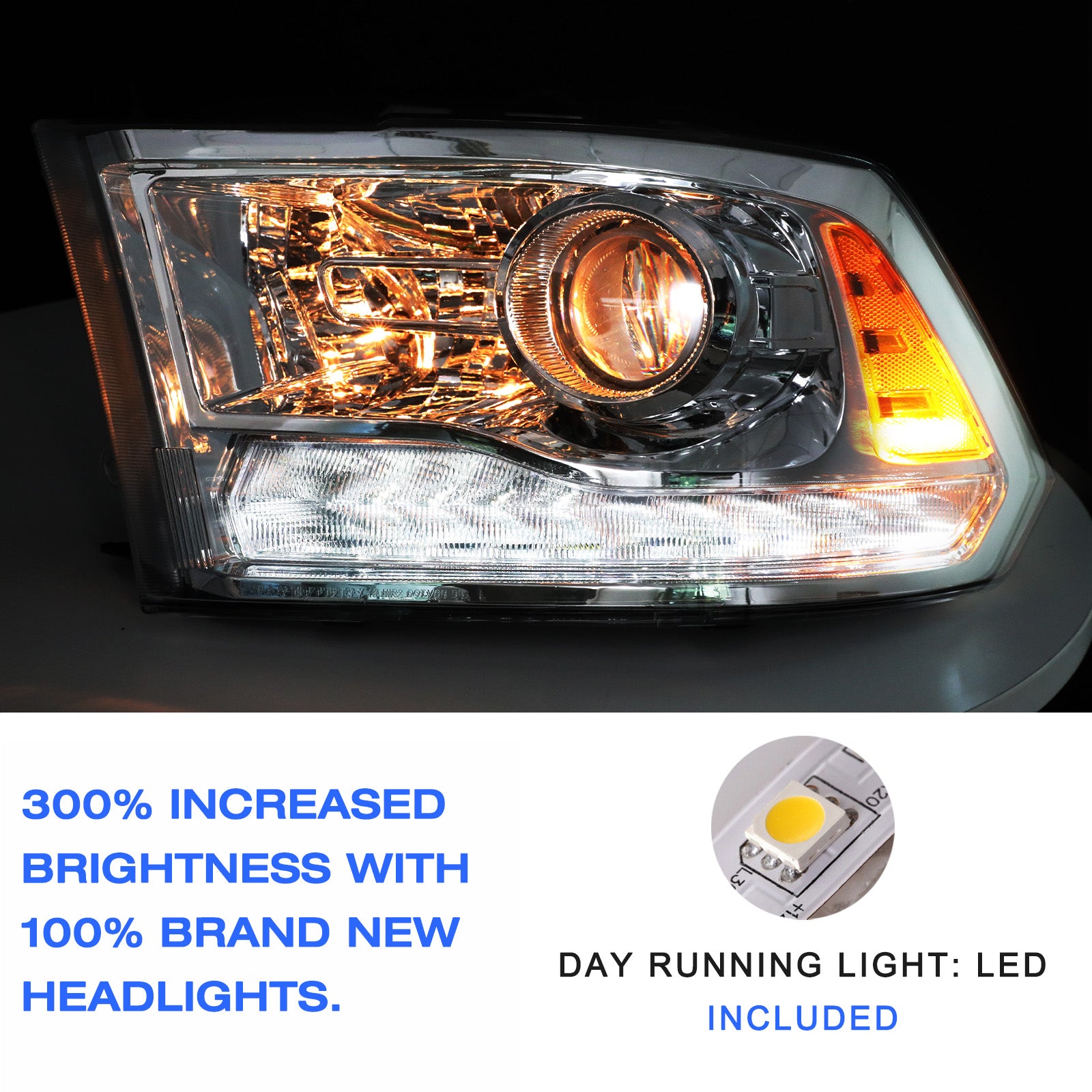 VehicleAid Headlights For 2009-2018 Dodge Ram 1500 Switchback LED Type