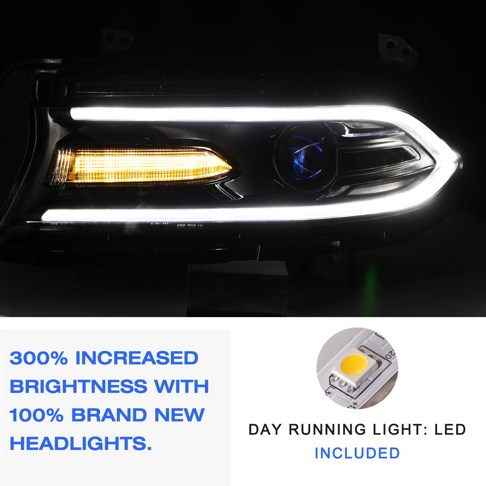 VehicleAid Headlights For 2015-2021 Dodge Charger HID Model