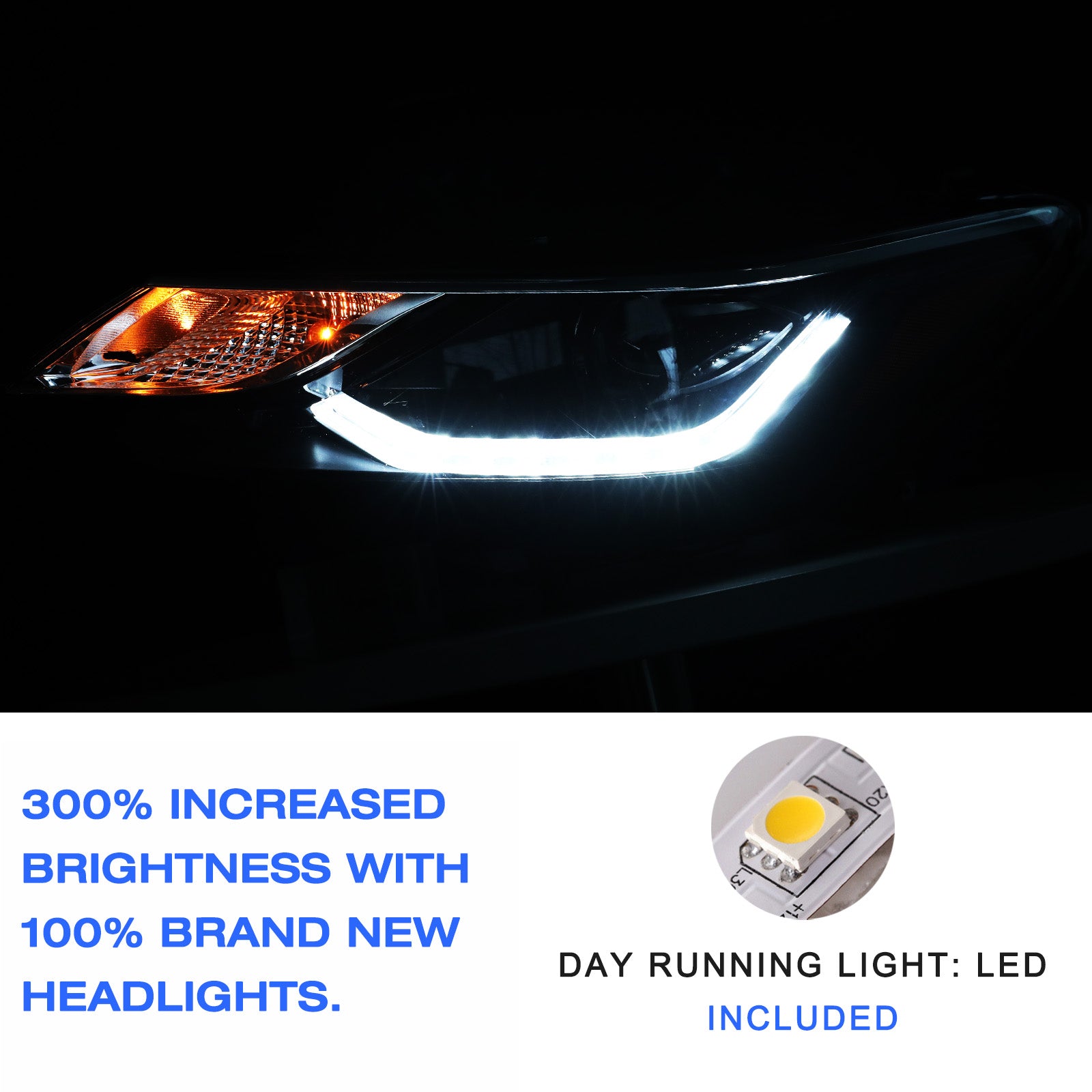 VehicleAid Headlights For 2016-2019 Chevy Cruze With LED DRL